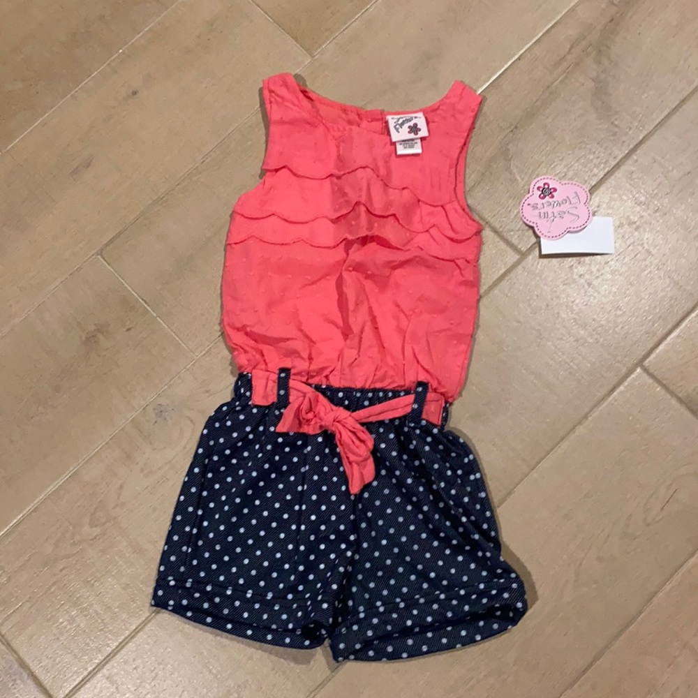 Satin flowers girls romper size 5